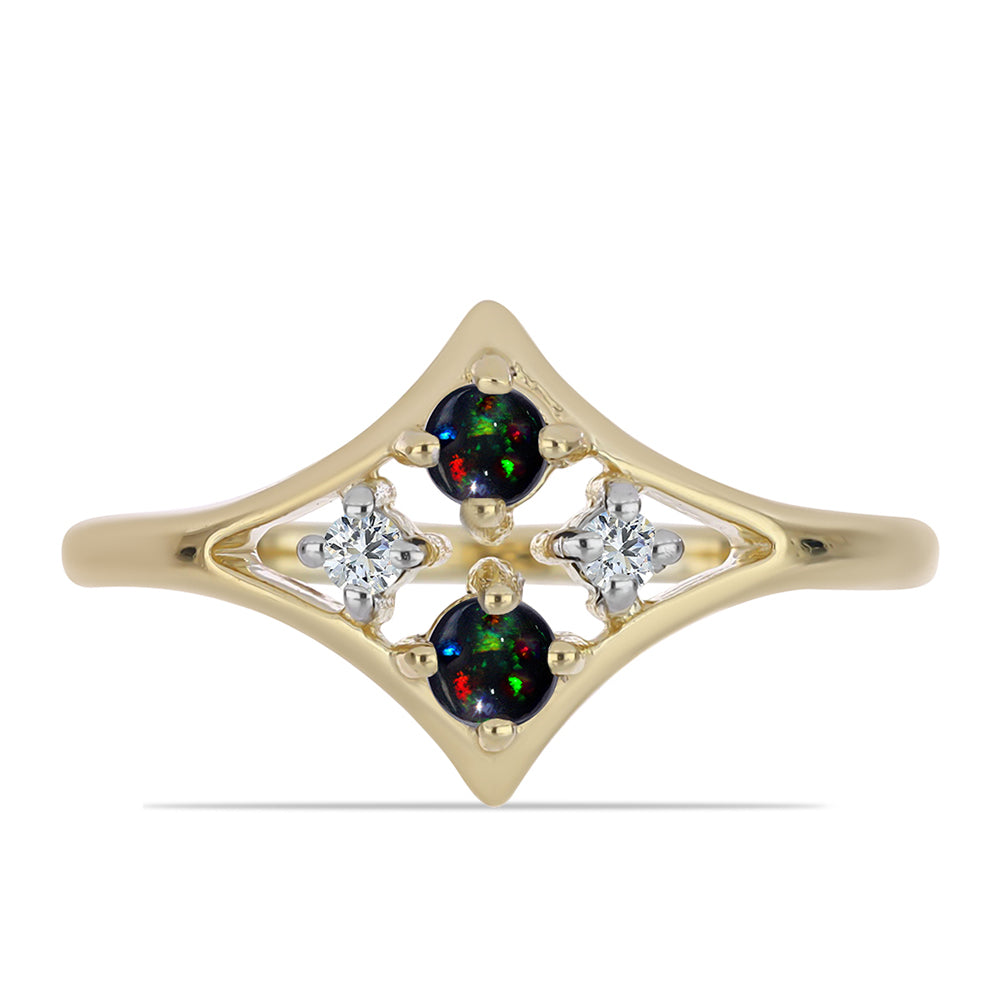 Inel din Argint 925 Placat cu Aur ( 2.13 grame ) cu Opal Etiopian Negru Lega Dembi și Topaz Alb 0.22 Carate 1 