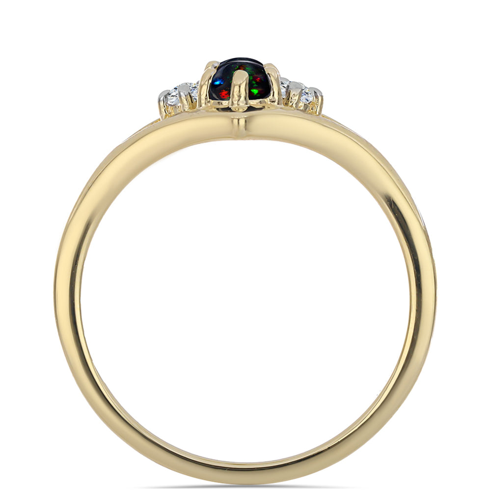 Inel din Argint 925 Placat cu Aur ( 2.13 grame ) cu Opal Etiopian Negru Lega Dembi și Topaz Alb 0.22 Carate 2 