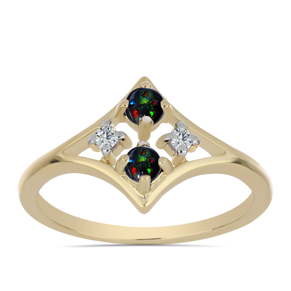 Inel din Argint 925 Placat cu Aur ( 2.13 grame ) cu Opal Etiopian Negru Lega Dembi și Topaz Alb 0.22 Carate 3 