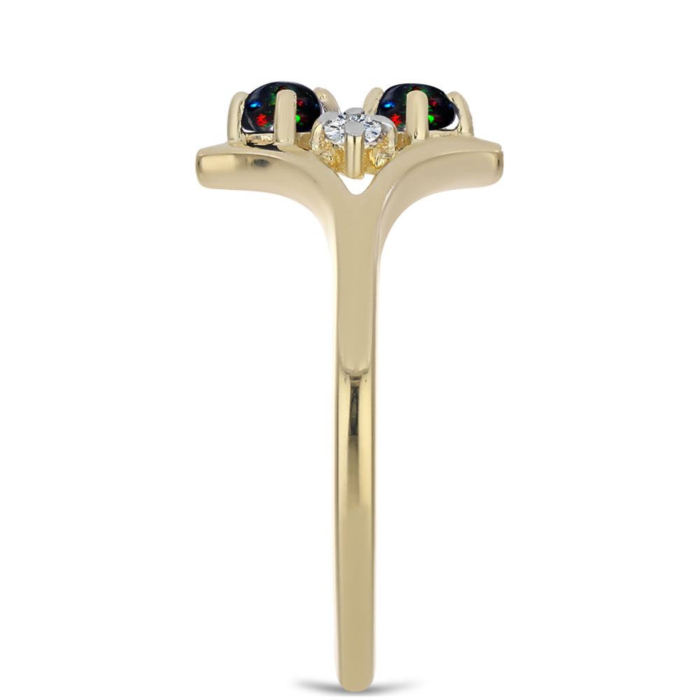 Inel din Argint 925 Placat cu Aur ( 2.13 grame ) cu Opal Etiopian Negru Lega Dembi și Topaz Alb 0.22 Carate