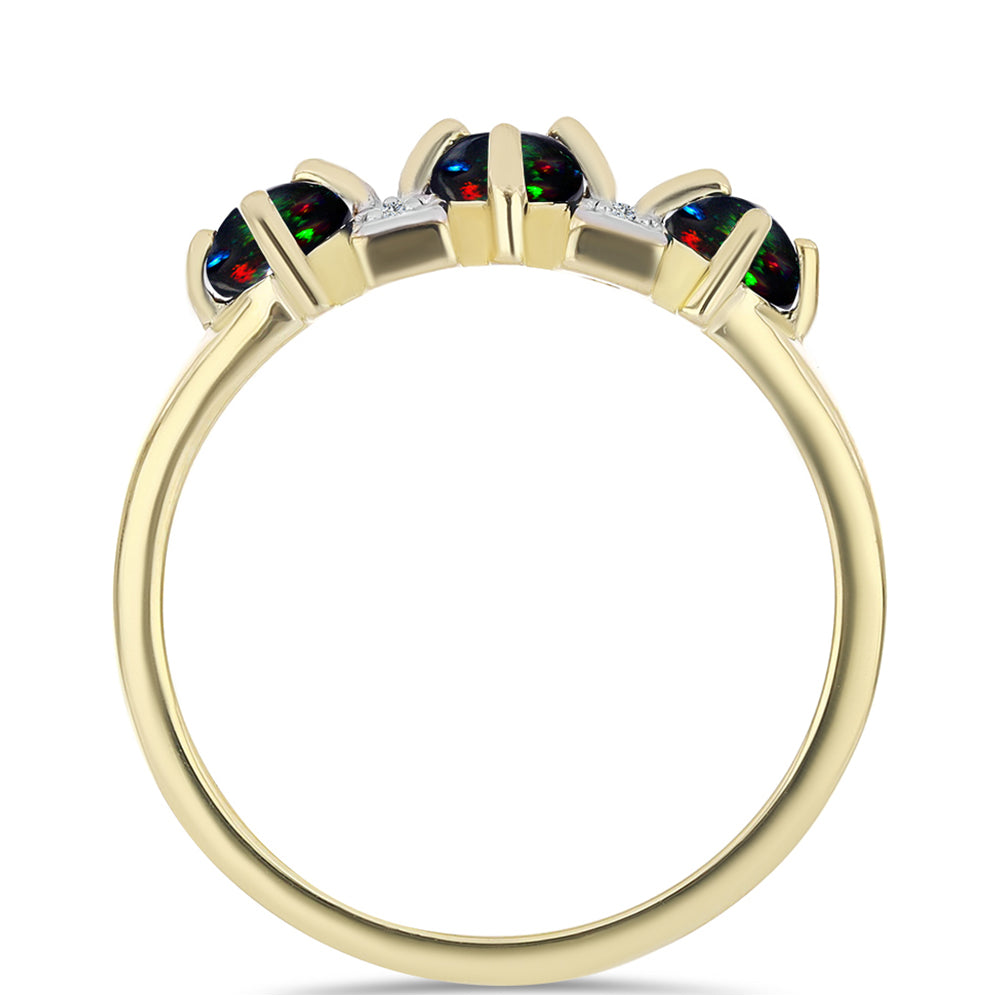 Inel din Argint 925 Placat cu Aur ( 2.78 grame ) cu Opal Etiopian Negru Lega Dembi și Topaz Alb 0.54 Carate