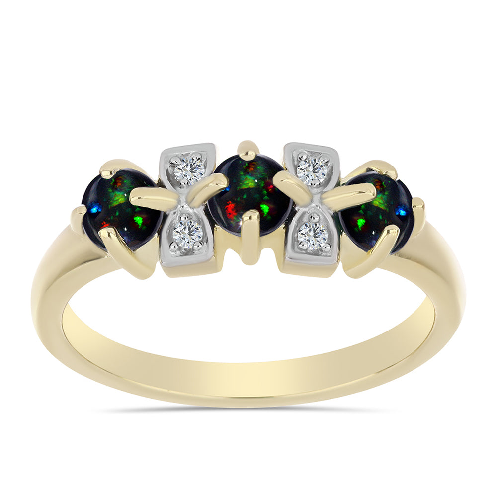 Inel din Argint 925 Placat cu Aur ( 2.78 grame ) cu Opal Etiopian Negru Lega Dembi și Topaz Alb 0.54 Carate