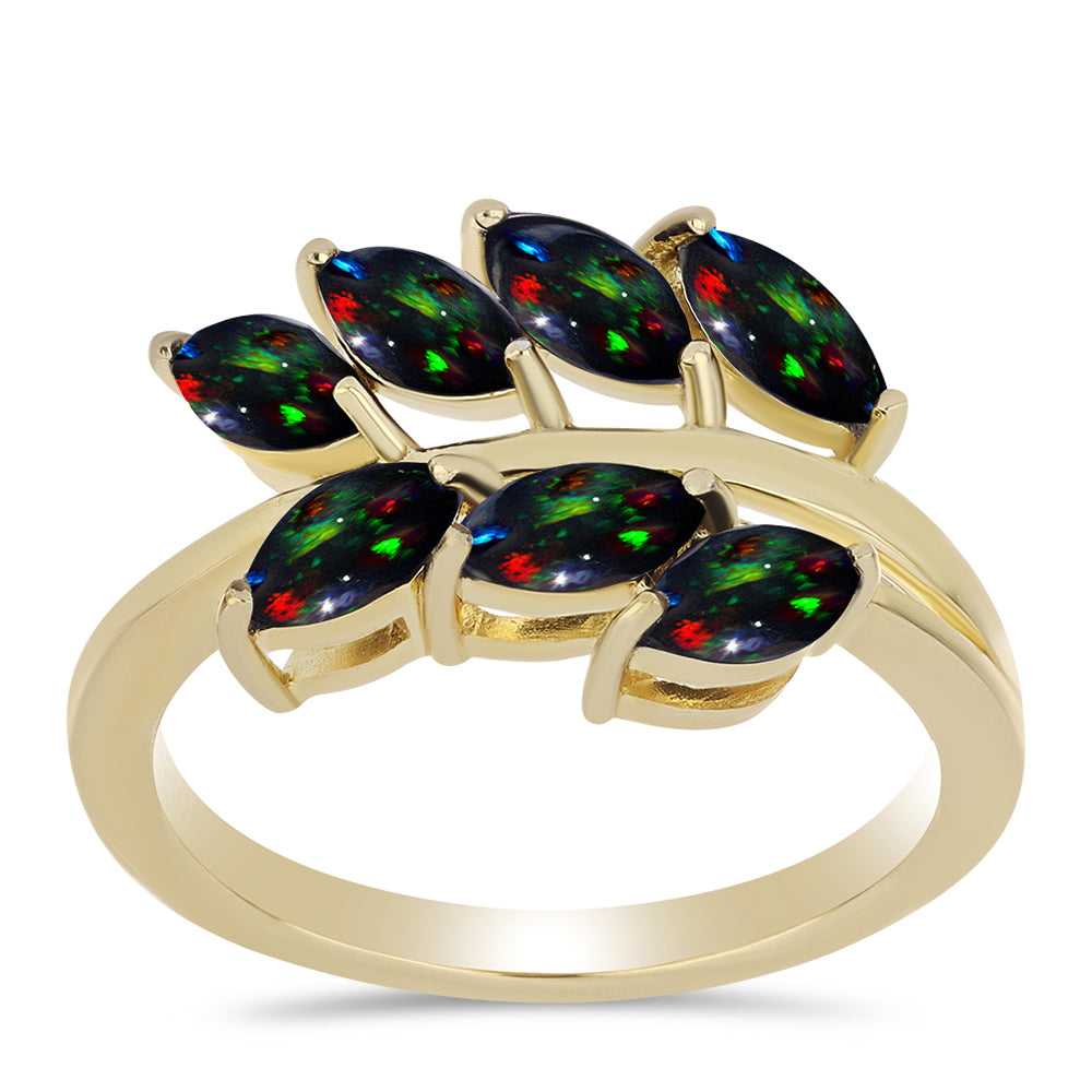 Inel din Argint 925 Placat cu Aur ( 3.2 grame ) cu Opal Etiopian Negru Lega Dembi 1.08 Carate 3 