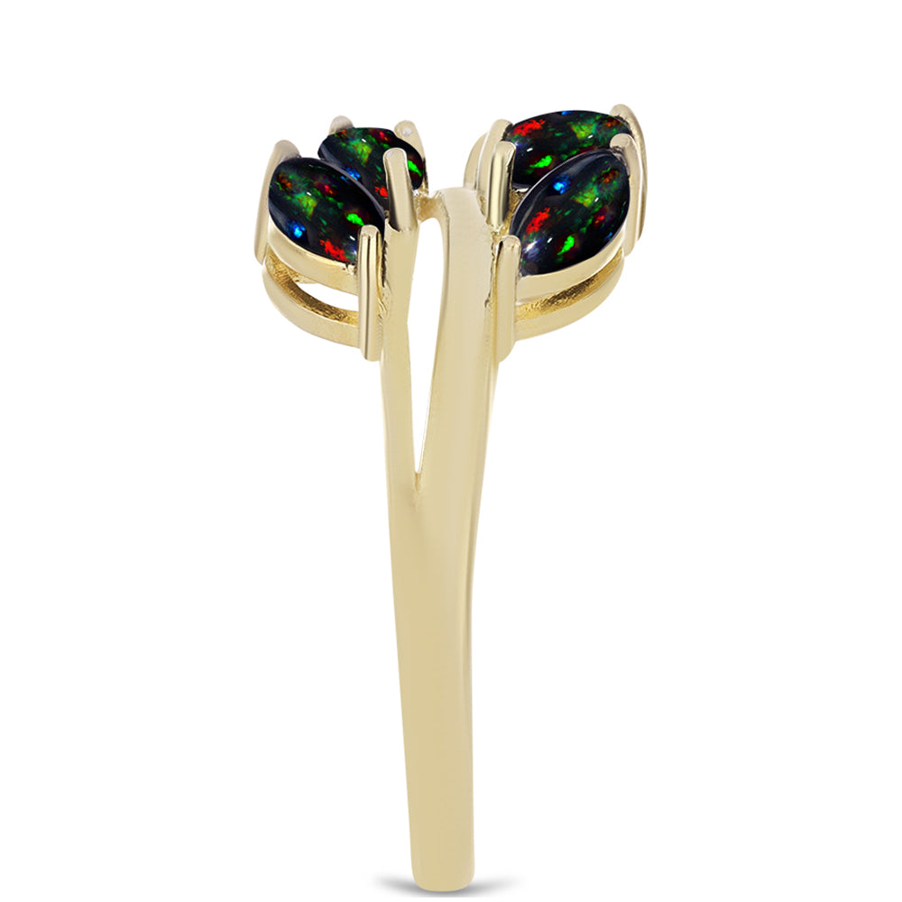 Inel din Argint 925 Placat cu Aur ( 3.2 grame ) cu Opal Etiopian Negru Lega Dembi 1.08 Carate 4 