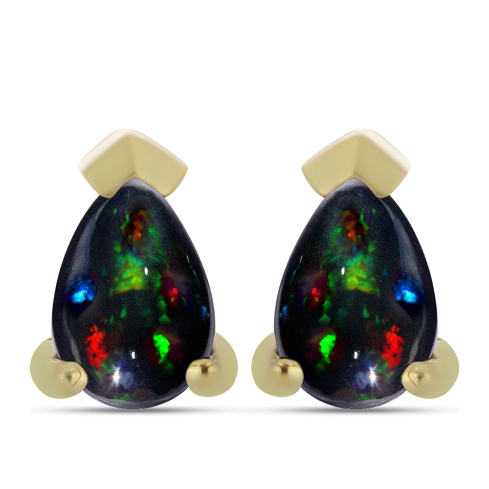 Set din Argint 925 Placat cu Aur ( 2.51 grame ) cu Opal Etiopian Negru Lega Dembi 0.82 Carate ( Cercei+Inel ) 2 