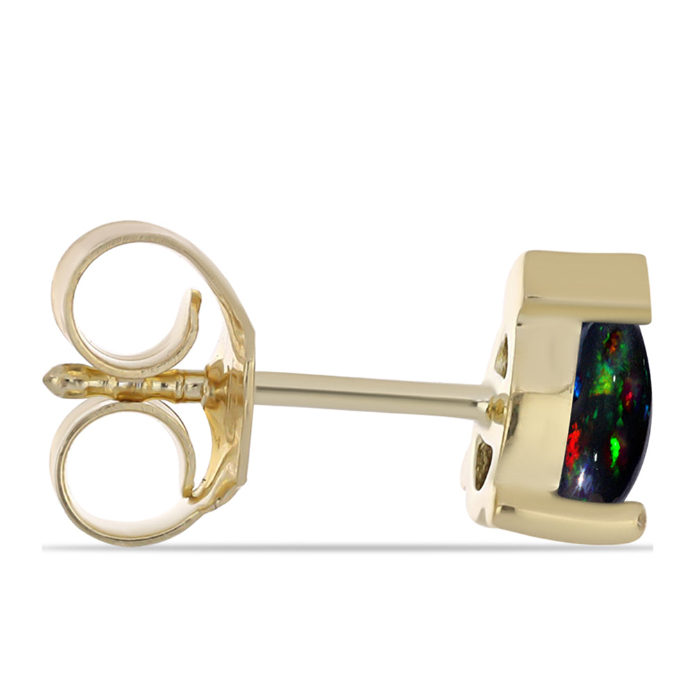 Set din Argint 925 Placat cu Aur ( 2.51 grame ) cu Opal Etiopian Negru Lega Dembi 0.82 Carate ( Cercei+Inel ) 4 