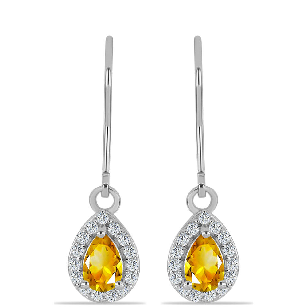 Cercei din Argint 925 ( 2.15 grame ) cu Citrin Ural și Topaz Alb 1 Carate 1 