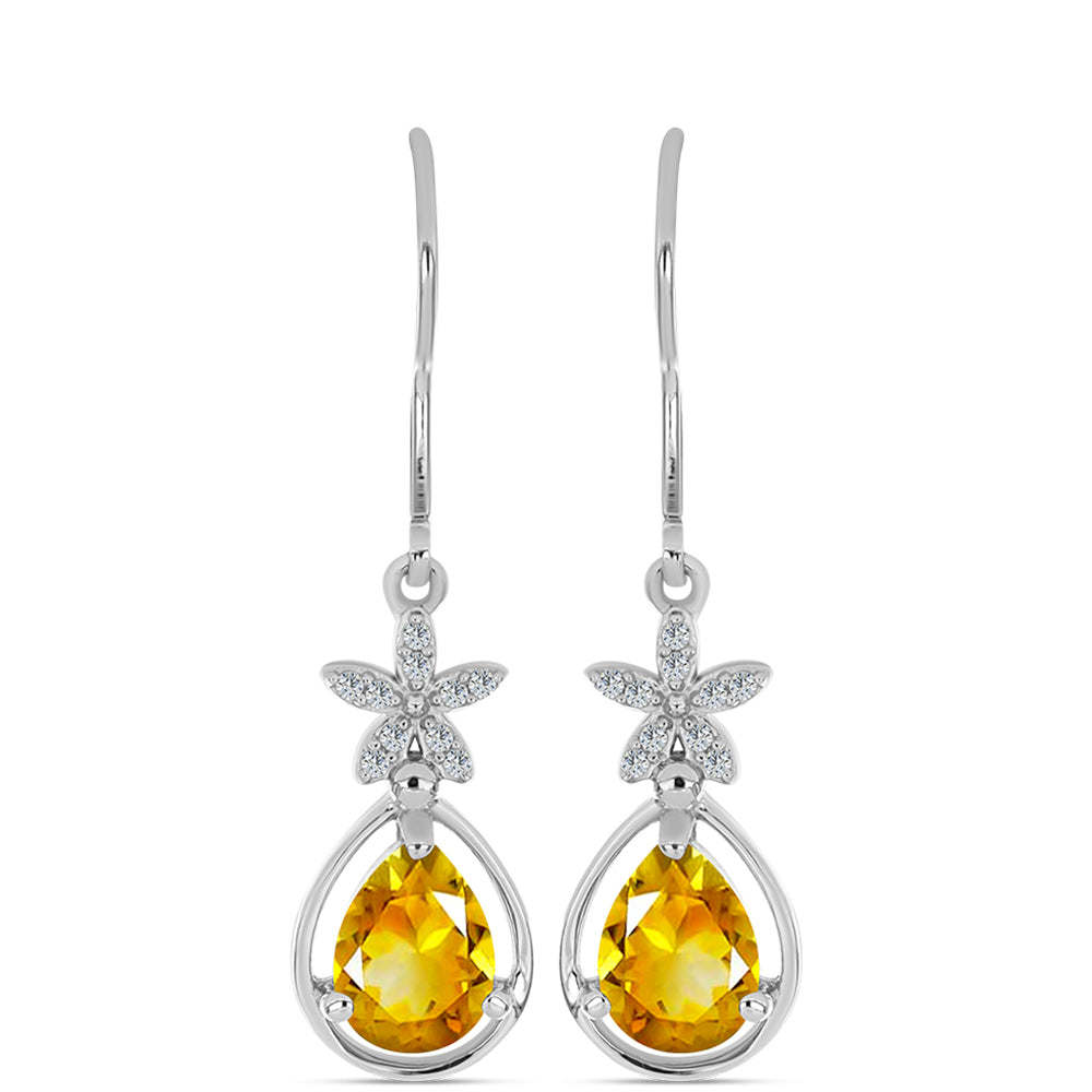 Cercei din Argint 925 ( 2.75 grame ) cu Citrin Ural și Topaz Alb 1.98 Carate