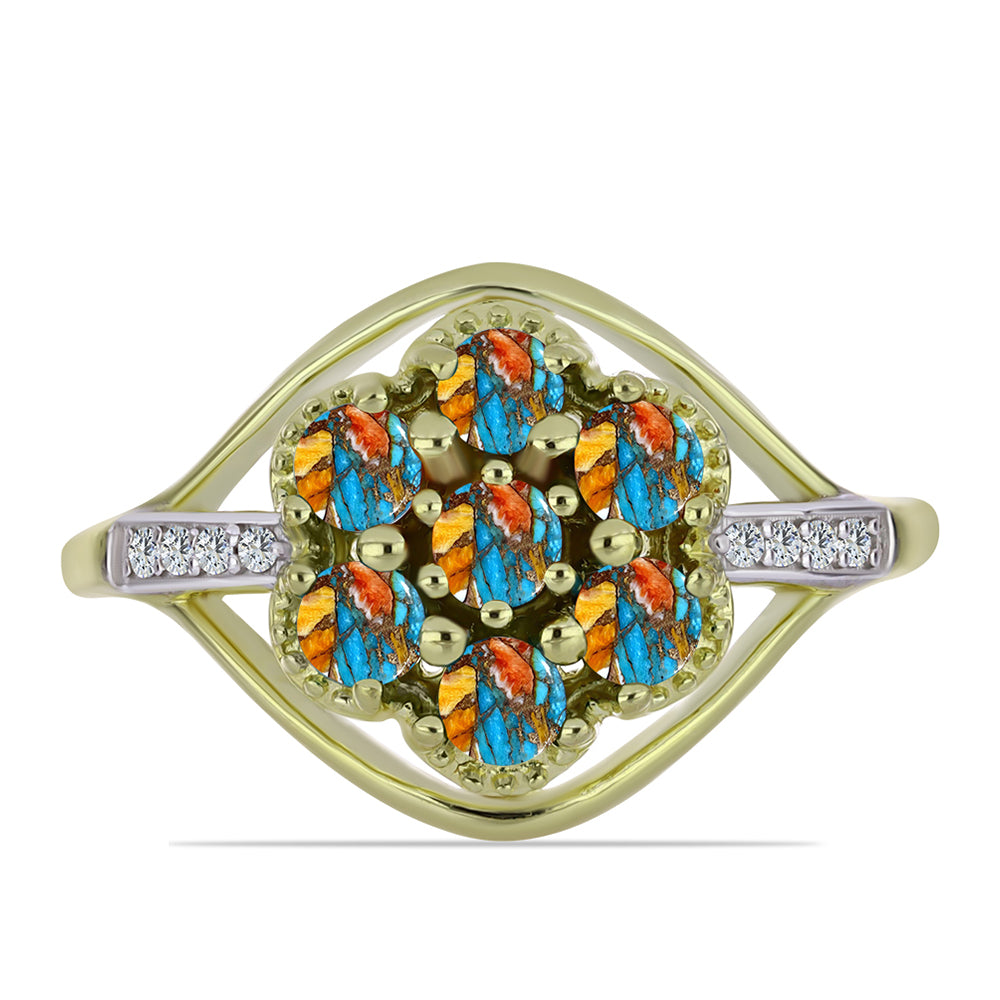 Inel din Argint 925 Placat cu Aur ( 3.65 grame ) cu Turcoaz Oyster și Topaz Alb 1.18 Carate