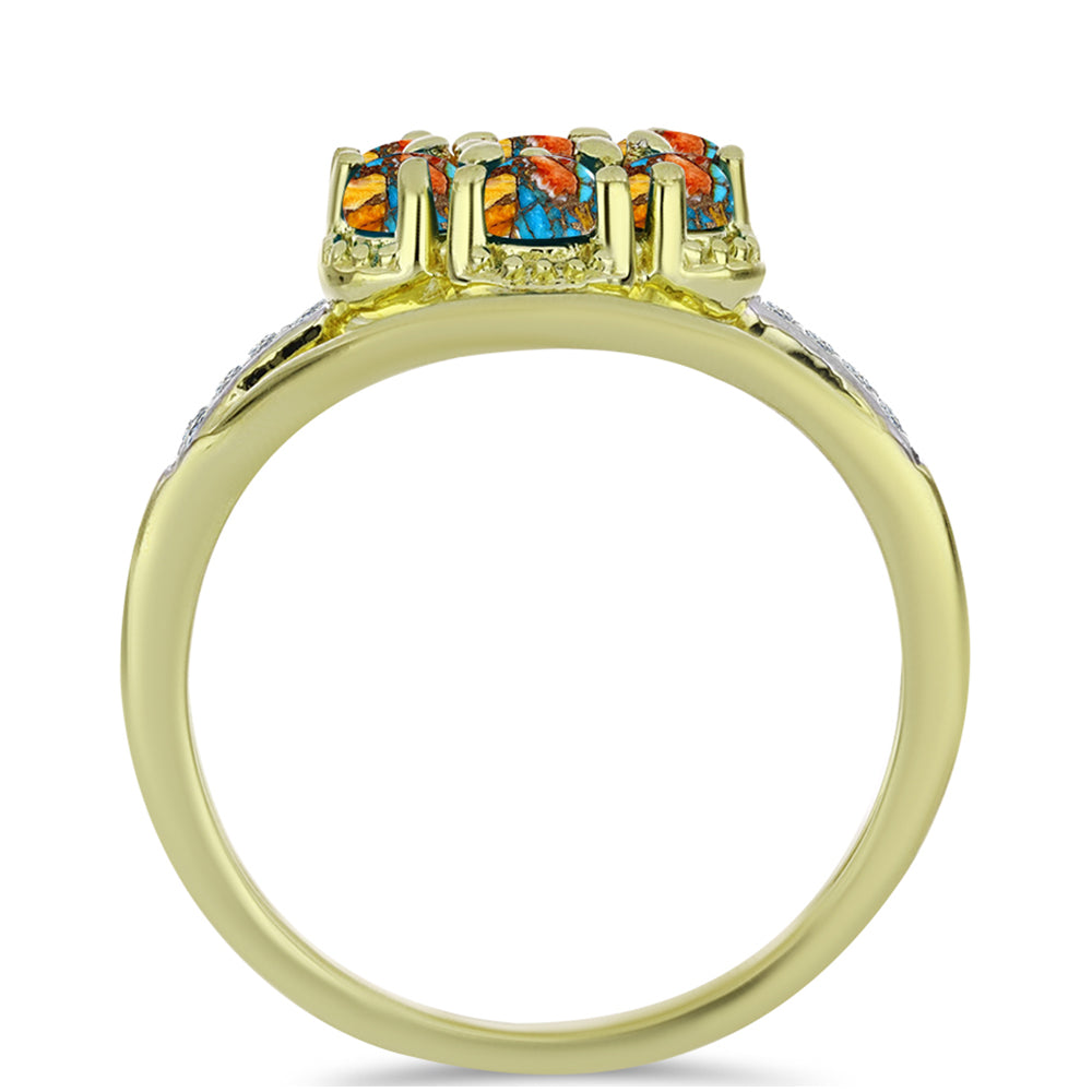 Inel din Argint 925 Placat cu Aur ( 3.65 grame ) cu Turcoaz Oyster și Topaz Alb 1.18 Carate 2 