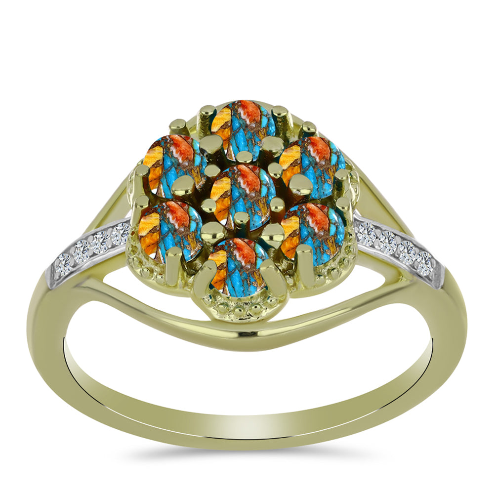 Inel din Argint 925 Placat cu Aur ( 3.65 grame ) cu Turcoaz Oyster și Topaz Alb 1.18 Carate 3 