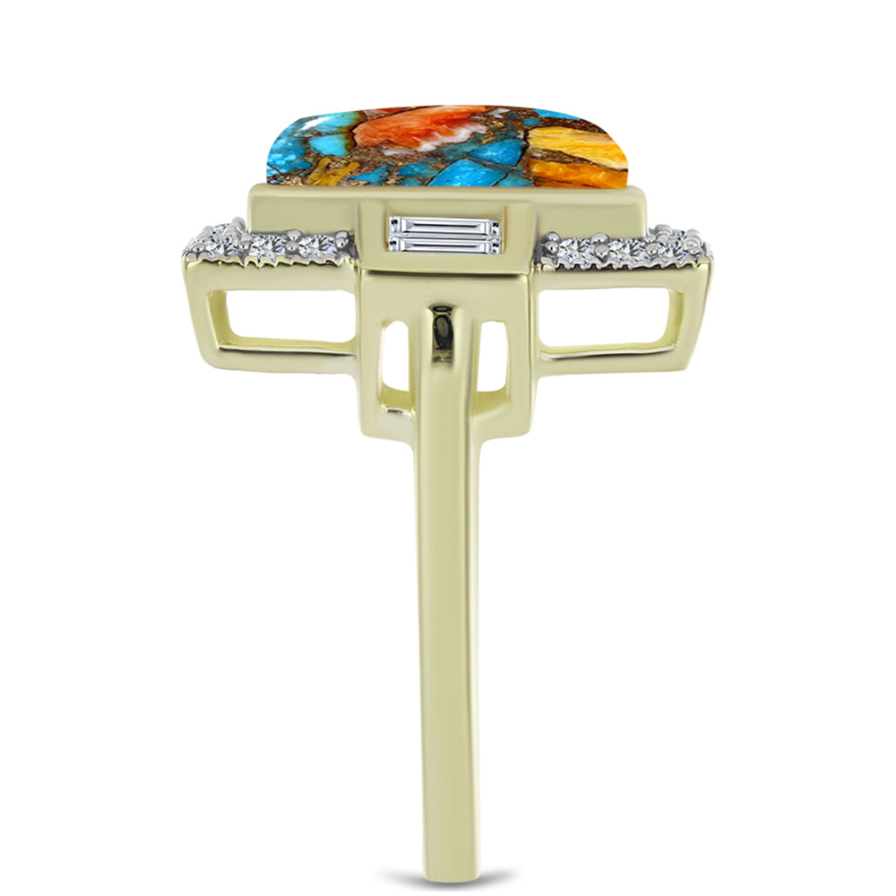 Inel din Argint 925 Placat cu Aur ( 4.59 grame ) cu Turcoaz Oyster și Topaz Alb 3.91 Carate 4 