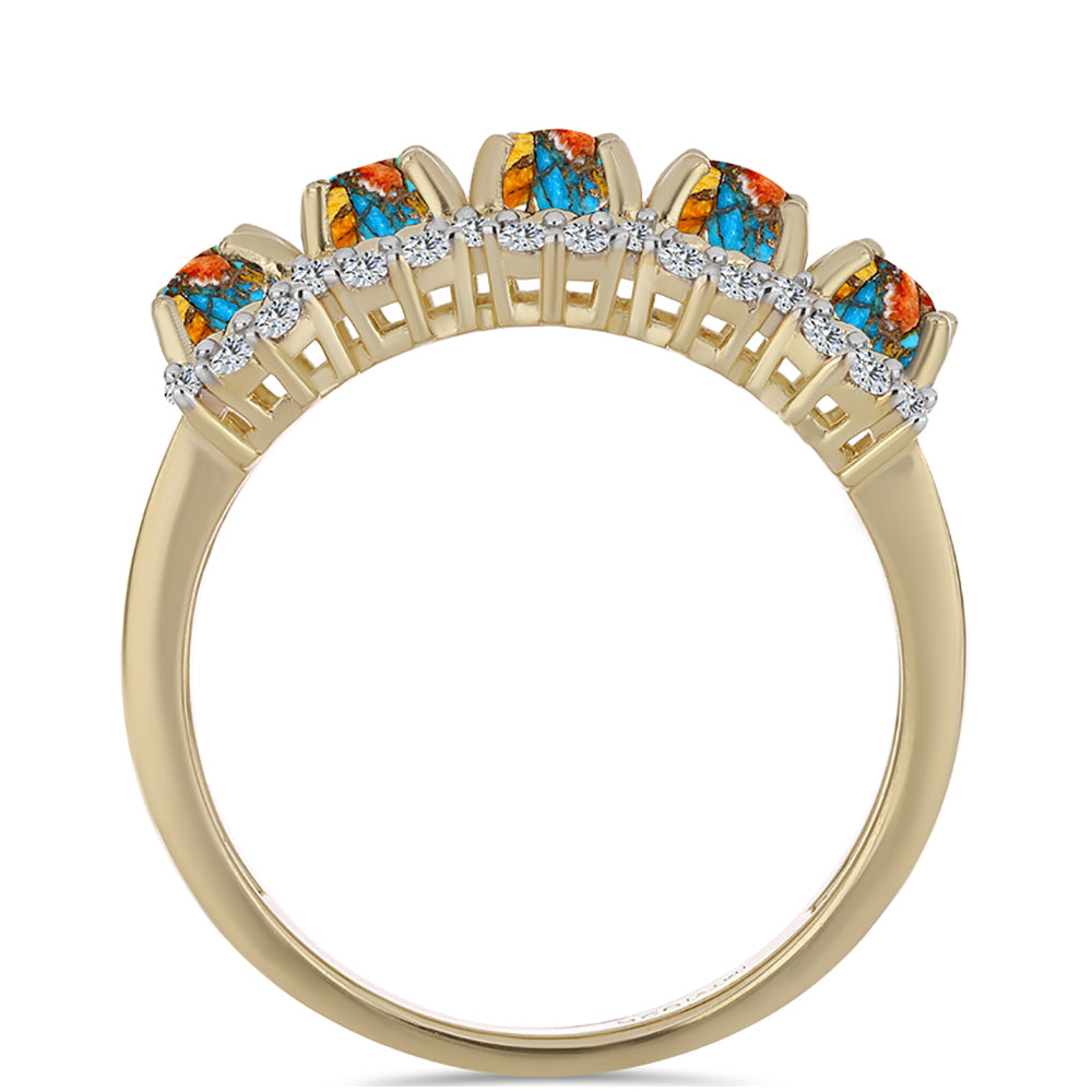 Inel din Argint 925 Placat cu Aur ( 5.28 grame ) cu Turcoaz Oyster și Topaz Alb 3.18 Carate