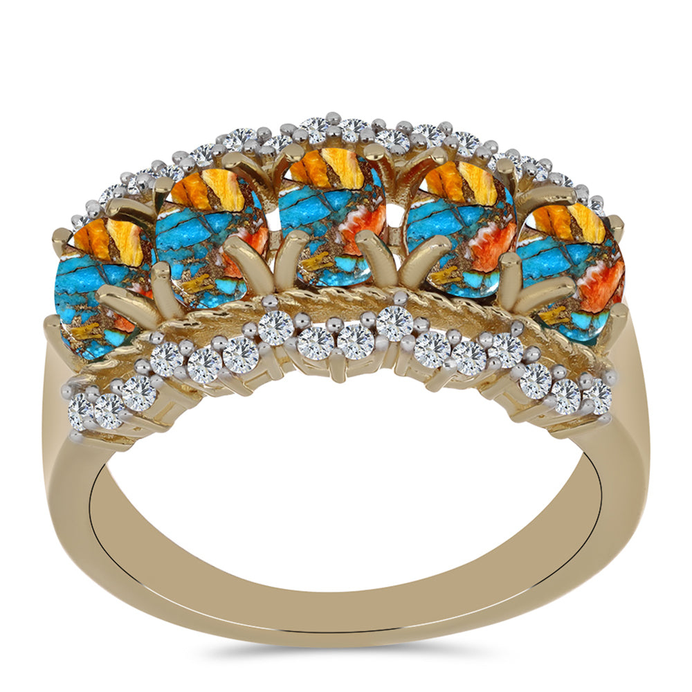 Inel din Argint 925 Placat cu Aur ( 5.28 grame ) cu Turcoaz Oyster și Topaz Alb 3.18 Carate 3 