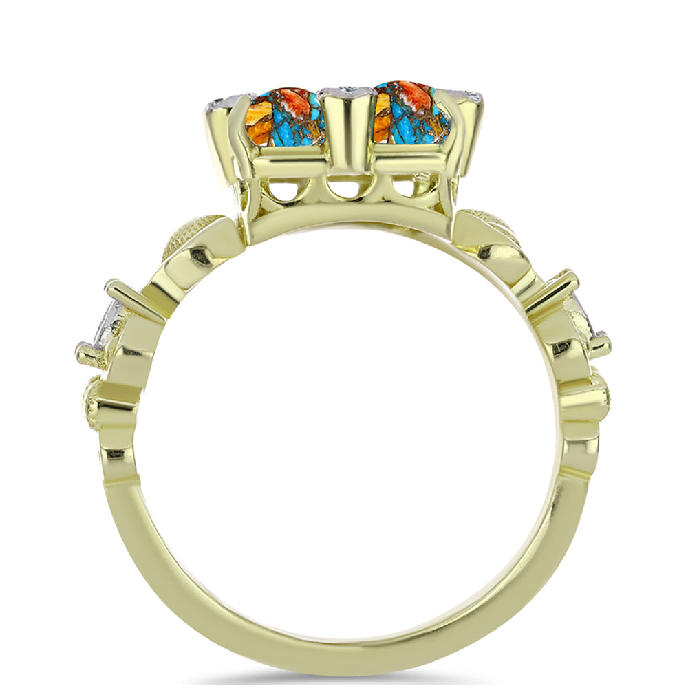 Inel din Argint 925 Placat cu Aur ( 7.35 grame ) cu Turcoaz Oyster și Topaz Alb 3.92 Carate 2 