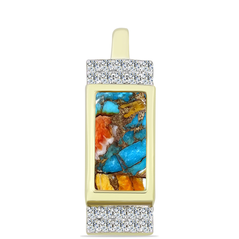 Pandantiv din Argint 925 Placat cu Aur ( 2.12 grame ) cu Turcoaz Oyster și Topaz Alb 1.99 Carate