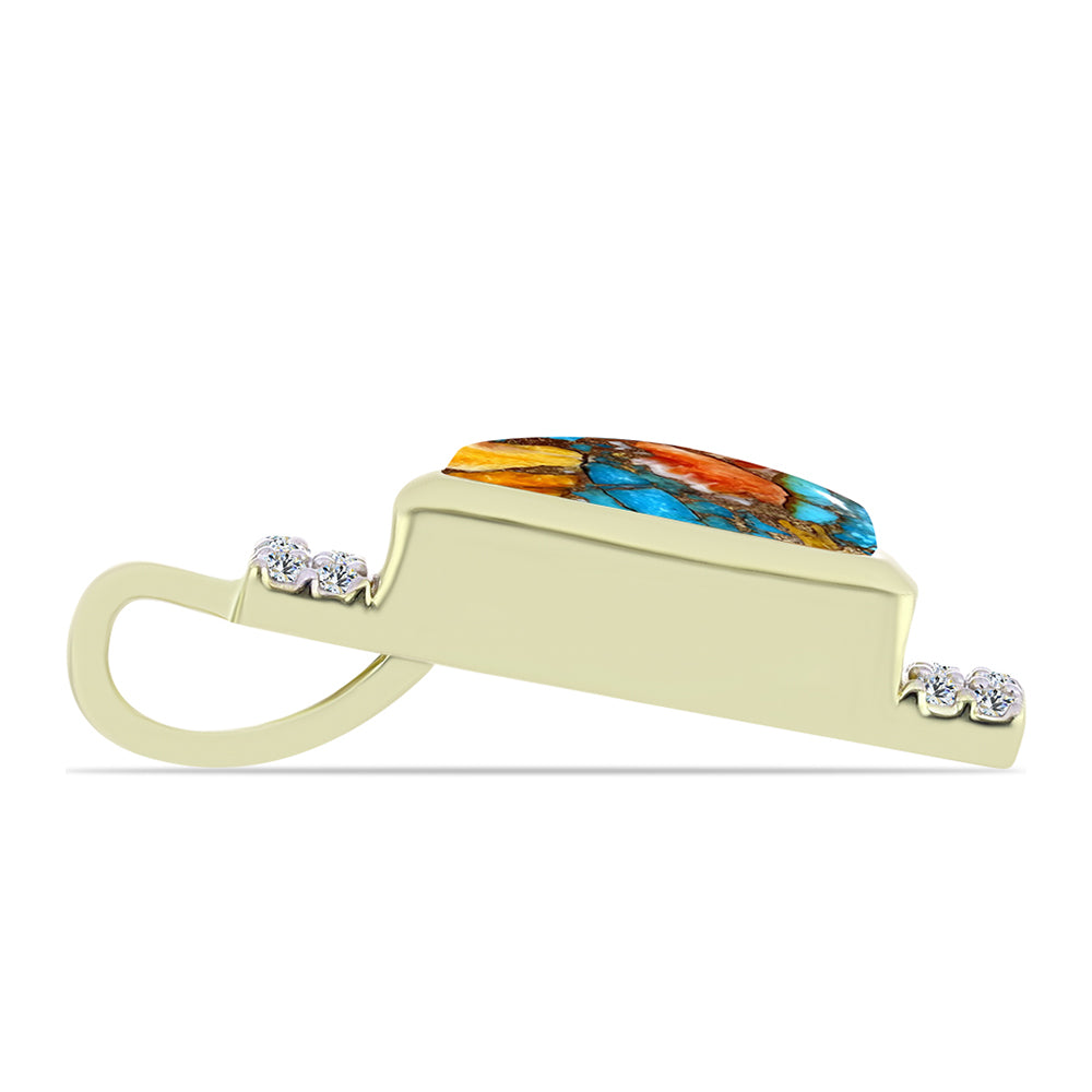 Pandantiv din Argint 925 Placat cu Aur ( 2.12 grame ) cu Turcoaz Oyster și Topaz Alb 1.99 Carate