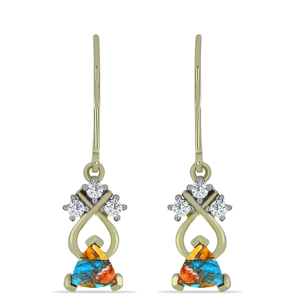 Cercei din Argint 925 Placat cu Aur ( 2.45 grame ) cu Turcoaz Oyster și Topaz Alb 1.45 Carate 1 