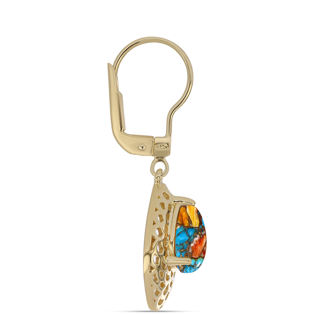 Cercei din Argint 925 Placat cu Aur ( 3.13 grame ) cu Turcoaz Oyster 2.73 Carate 2 