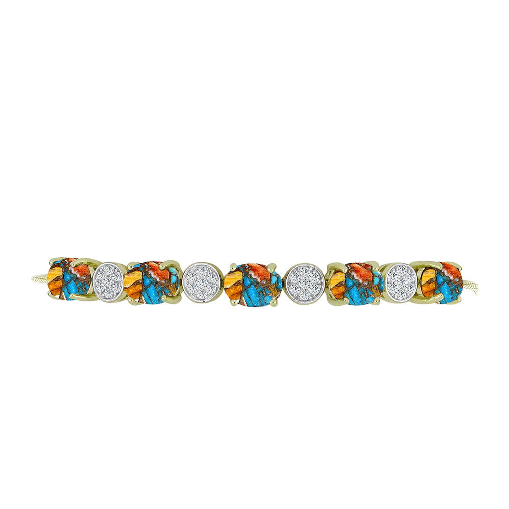 Brățară din Argint 925 Placat cu Aur ( 6.23 grame ) cu Turcoaz Oyster și Topaz Alb 7.44 Carate 2 