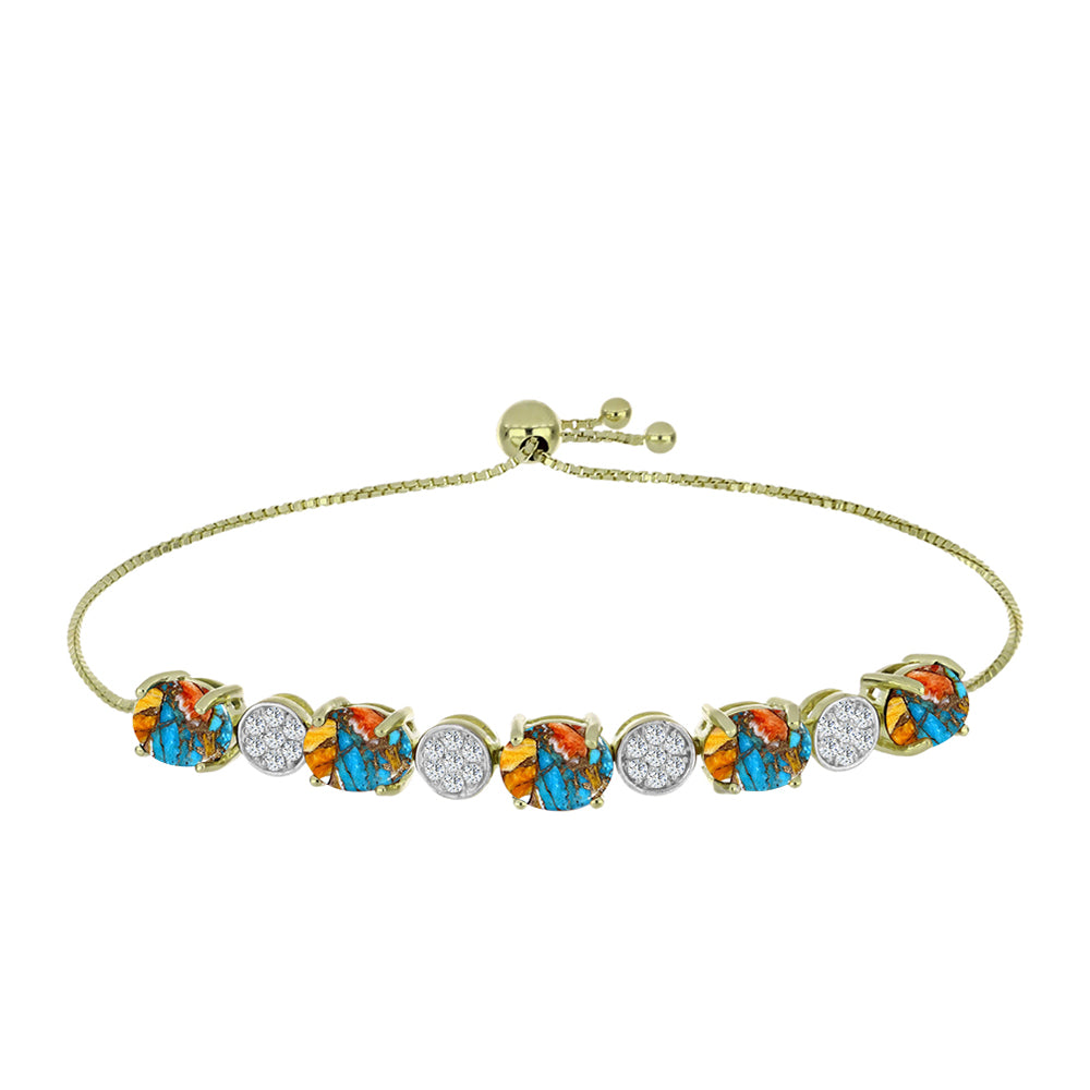 Brățară din Argint 925 Placat cu Aur ( 6.23 grame ) cu Turcoaz Oyster și Topaz Alb 7.44 Carate 1 