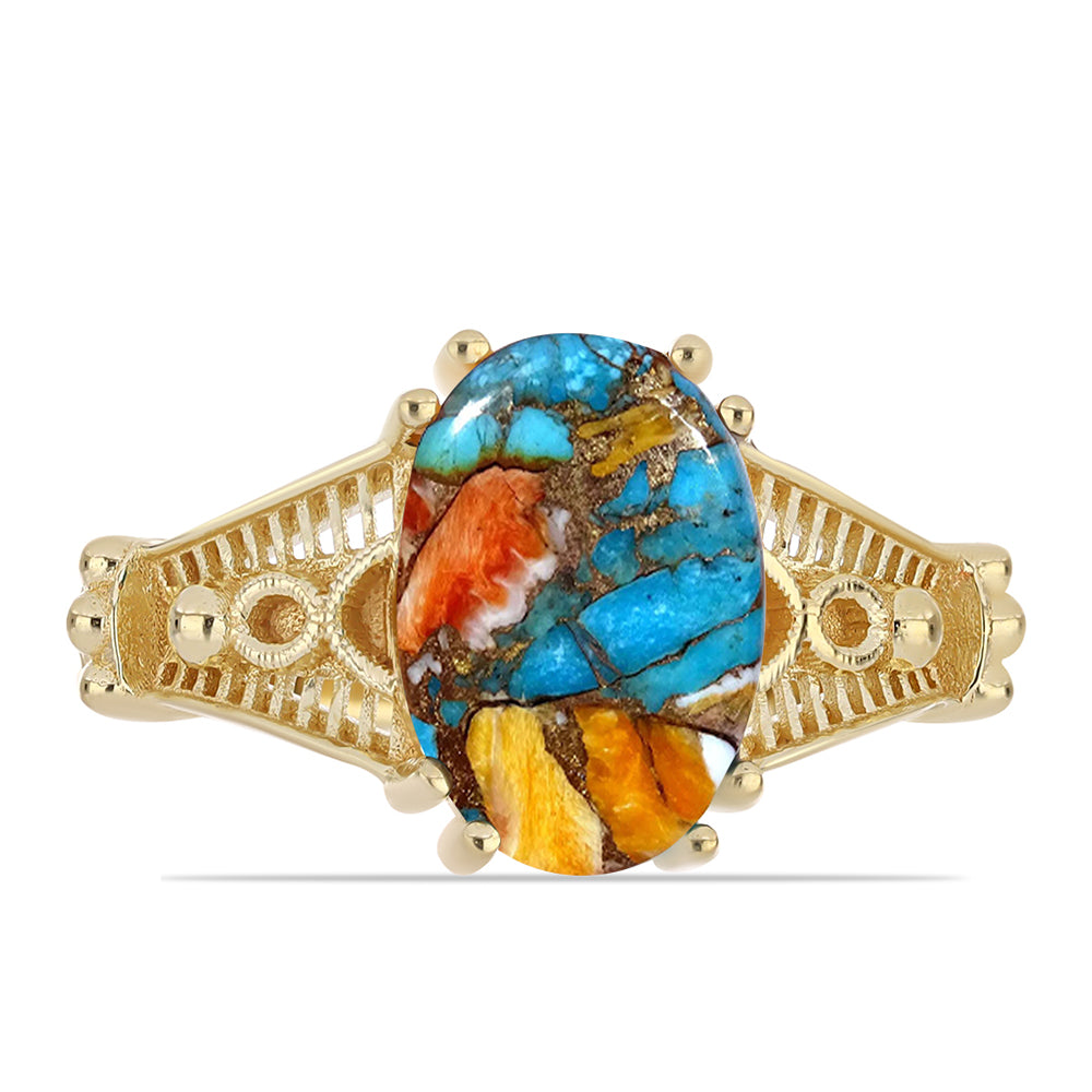 Inel din Argint 925 Placat cu Aur ( 3.73 grame ) cu Turcoaz Oyster 3.83 Carate 1 