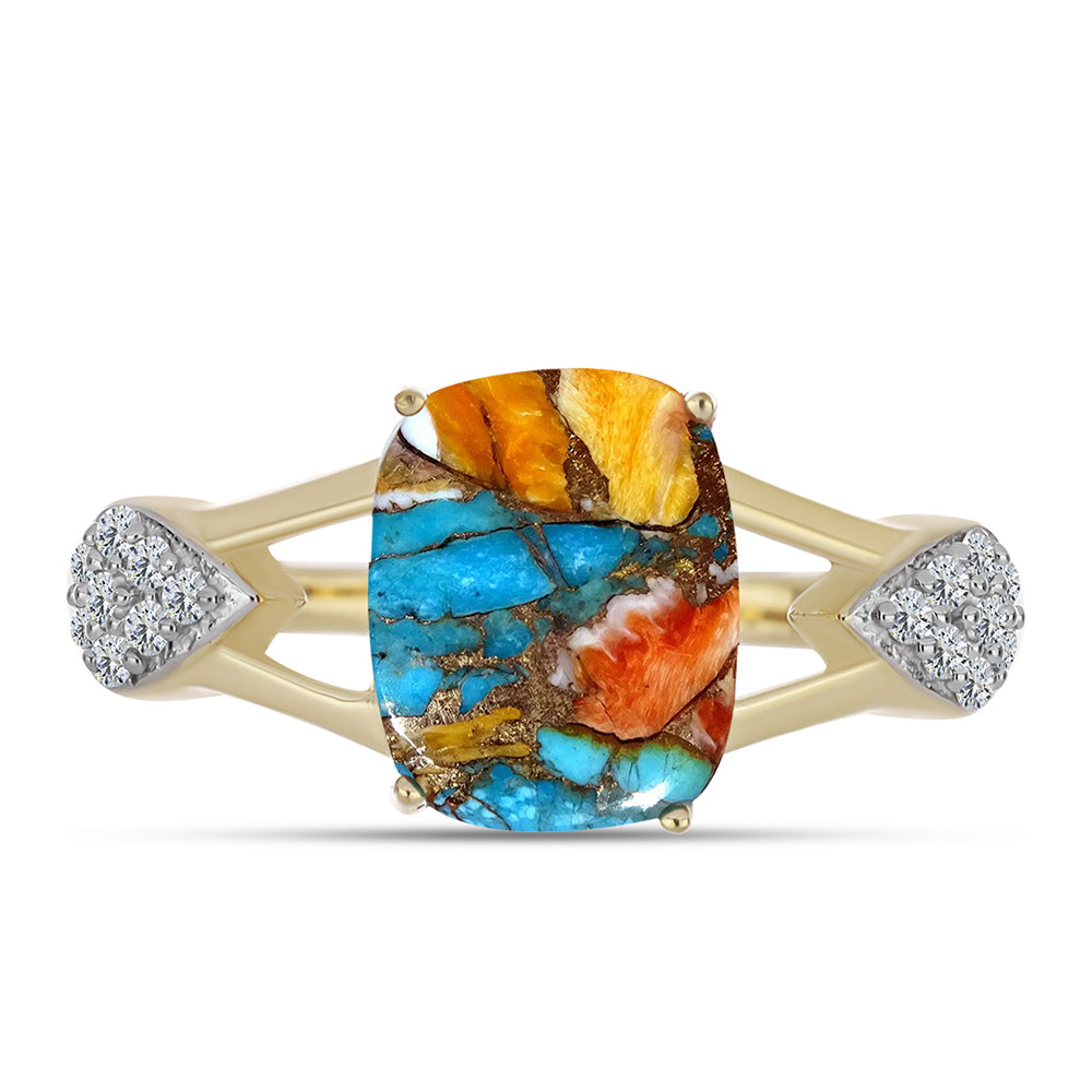 Inel din Argint 925 Placat cu Aur ( 2.92 grame ) cu Turcoaz Oyster și Topaz Alb 3.71 Carate