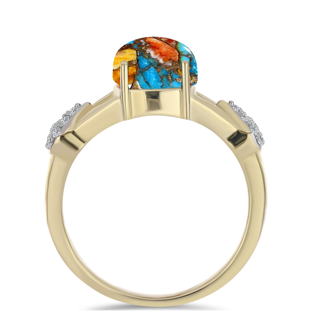 Inel din Argint 925 Placat cu Aur ( 2.92 grame ) cu Turcoaz Oyster și Topaz Alb 3.71 Carate
