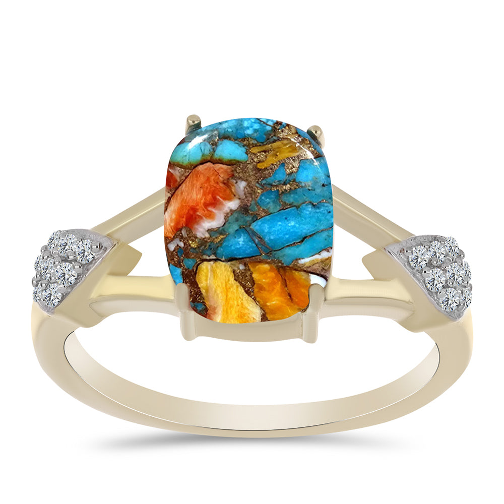 Inel din Argint 925 Placat cu Aur ( 2.92 grame ) cu Turcoaz Oyster și Topaz Alb 3.71 Carate 3 