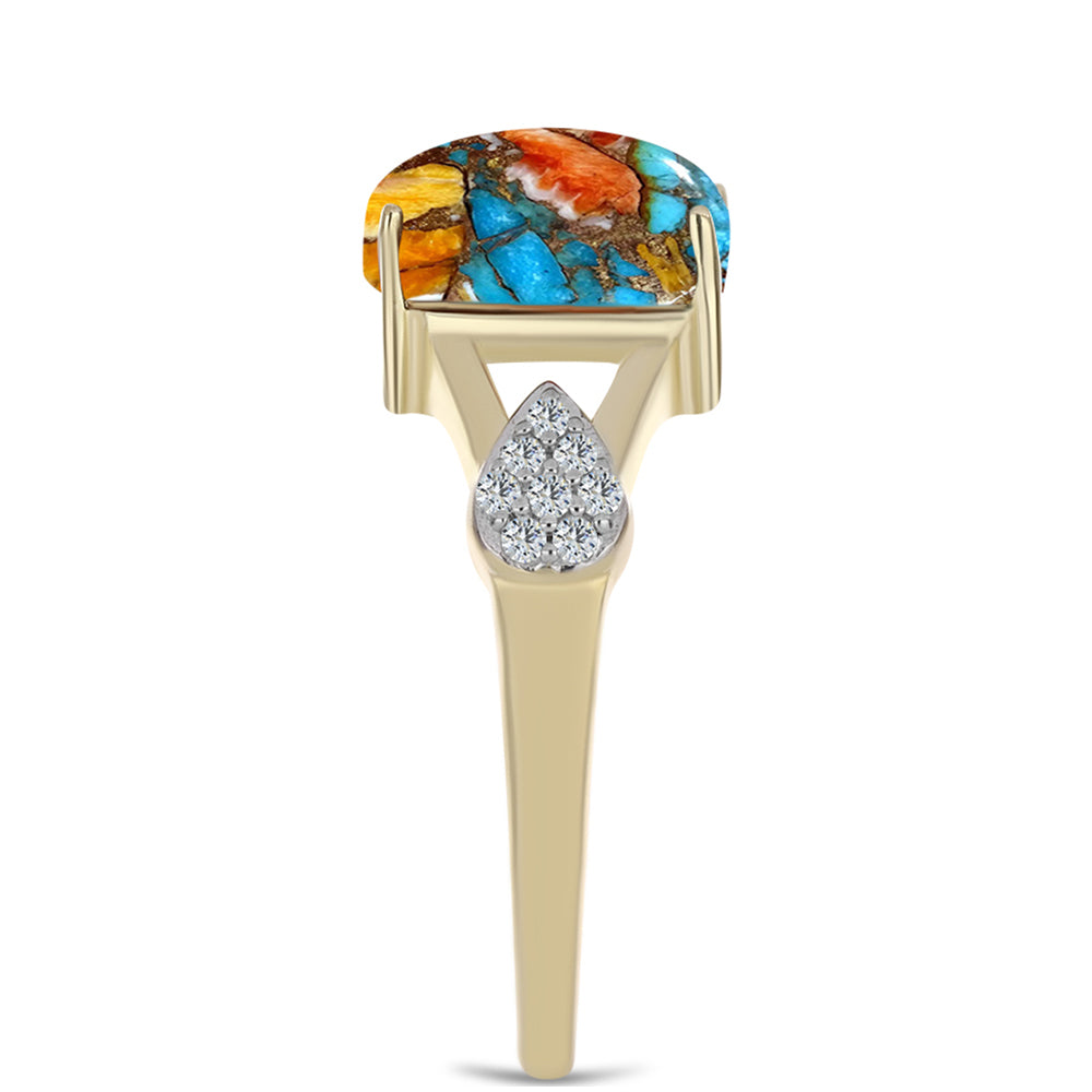 Inel din Argint 925 Placat cu Aur ( 2.92 grame ) cu Turcoaz Oyster și Topaz Alb 3.71 Carate