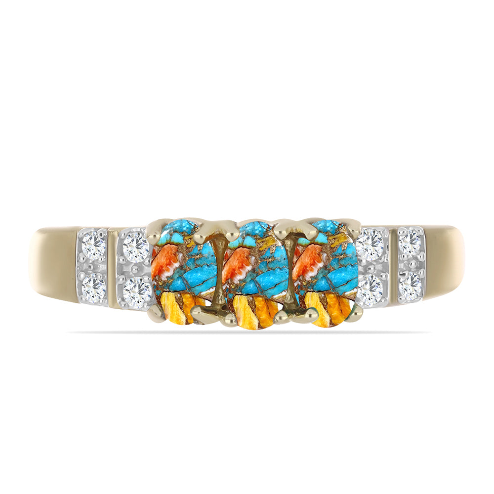 Inel din Argint 925 Placat cu Aur ( 2.61 grame ) cu Turcoaz Oyster și Topaz Alb 1.02 Carate