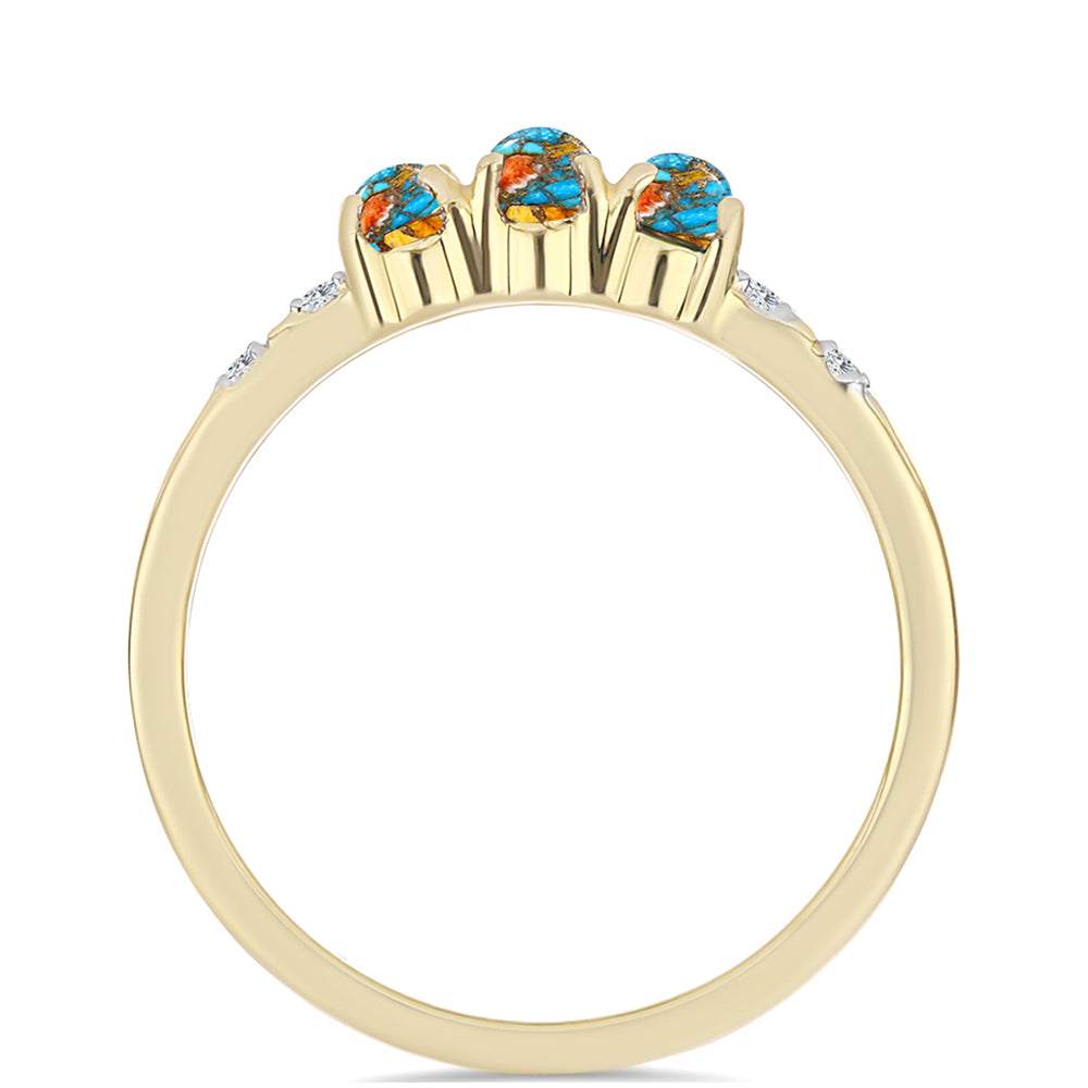 Inel din Argint 925 Placat cu Aur ( 2.61 grame ) cu Turcoaz Oyster și Topaz Alb 1.02 Carate 2 