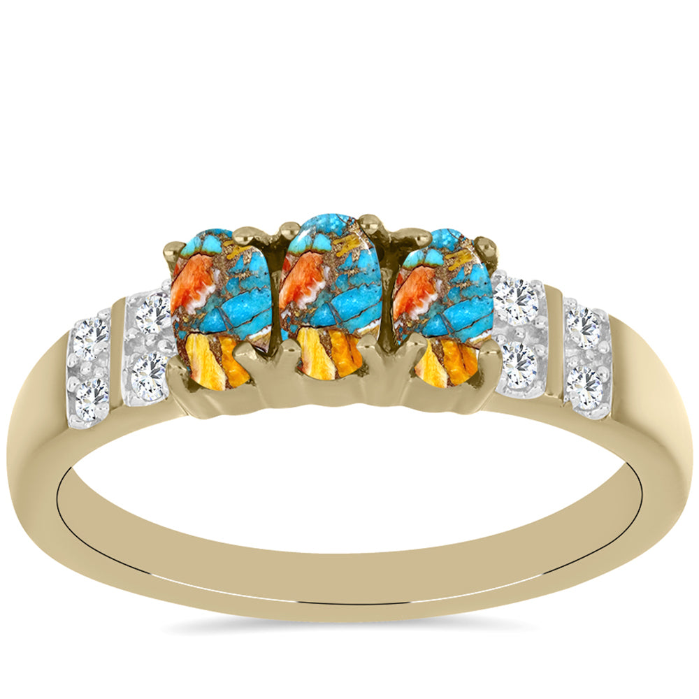 Inel din Argint 925 Placat cu Aur ( 2.61 grame ) cu Turcoaz Oyster și Topaz Alb 1.02 Carate 3 