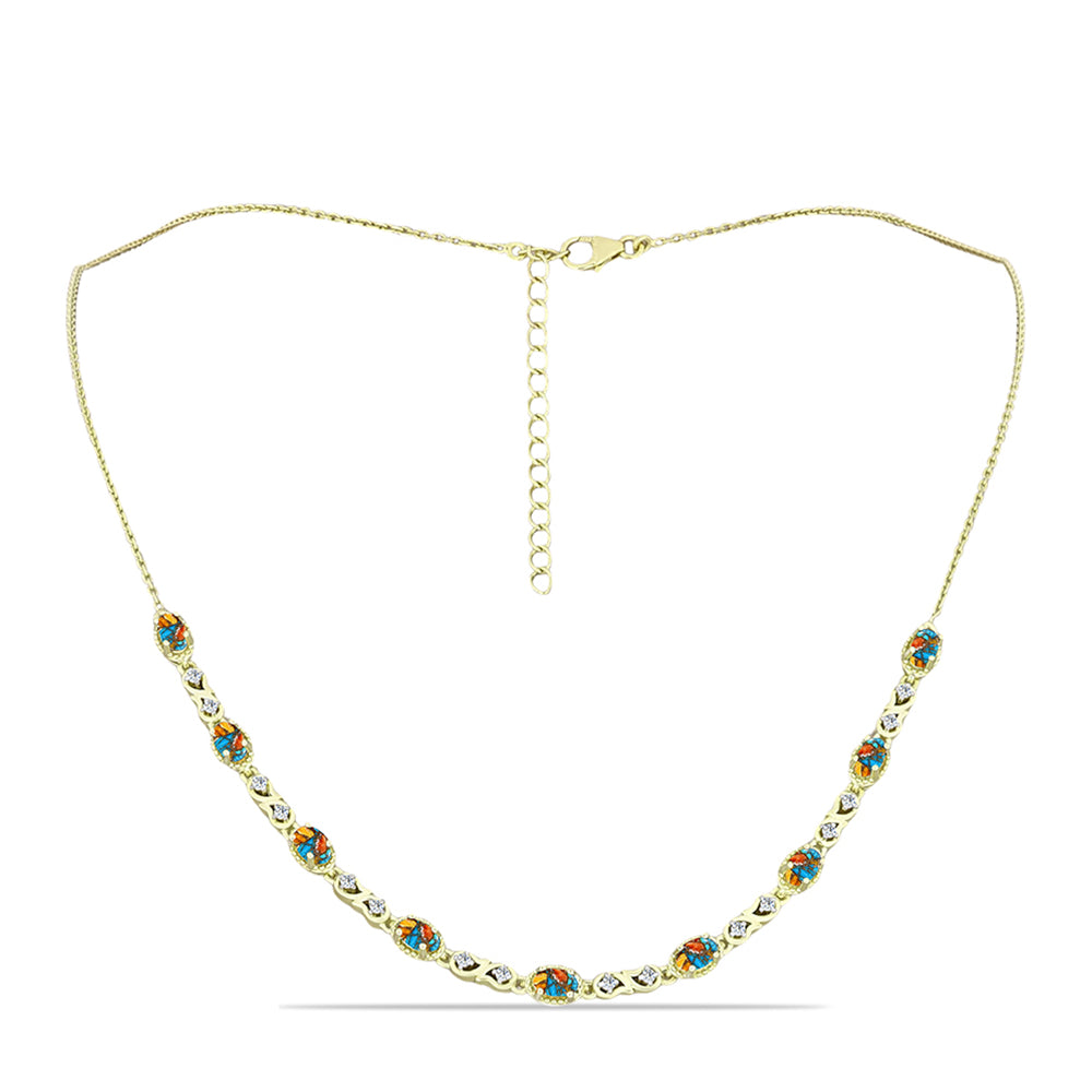 Colier din Argint 925 Placat cu Aur ( 8.89 grame ) cu Turcoaz Oyster și Topaz Alb 3 Carate 1 