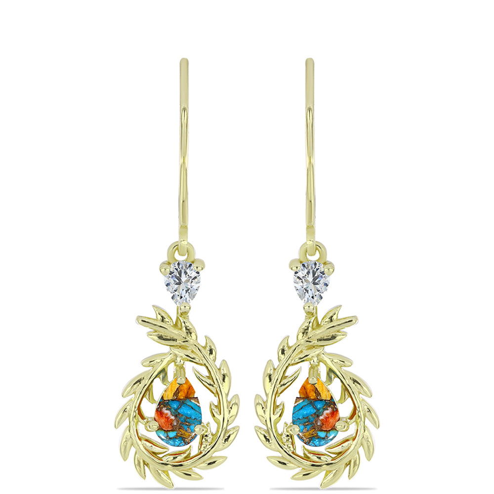 Cercei din Argint 925 Placat cu Aur ( 3.49 grame ) cu Turcoaz Oyster și Topaz Alb 1.33 Carate