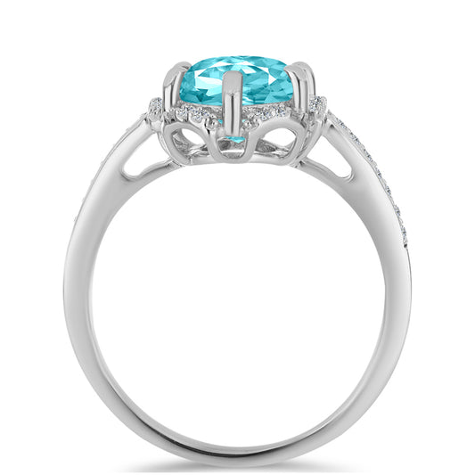 Inel din Argint 925 ( 2.82 grame ) cu Cuarț Paraiba și Topaz Alb 2.62 Carate