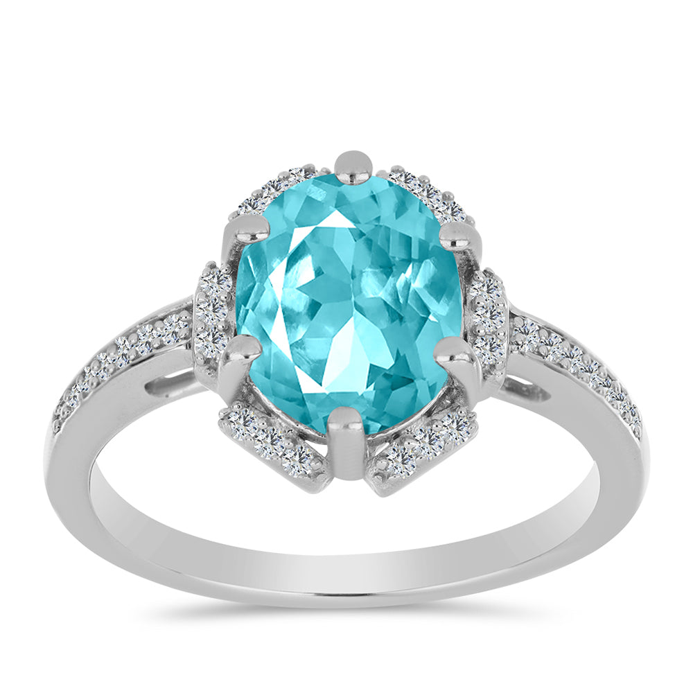 Inel din Argint 925 ( 2.82 grame ) cu Cuarț Paraiba și Topaz Alb 2.62 Carate 3 