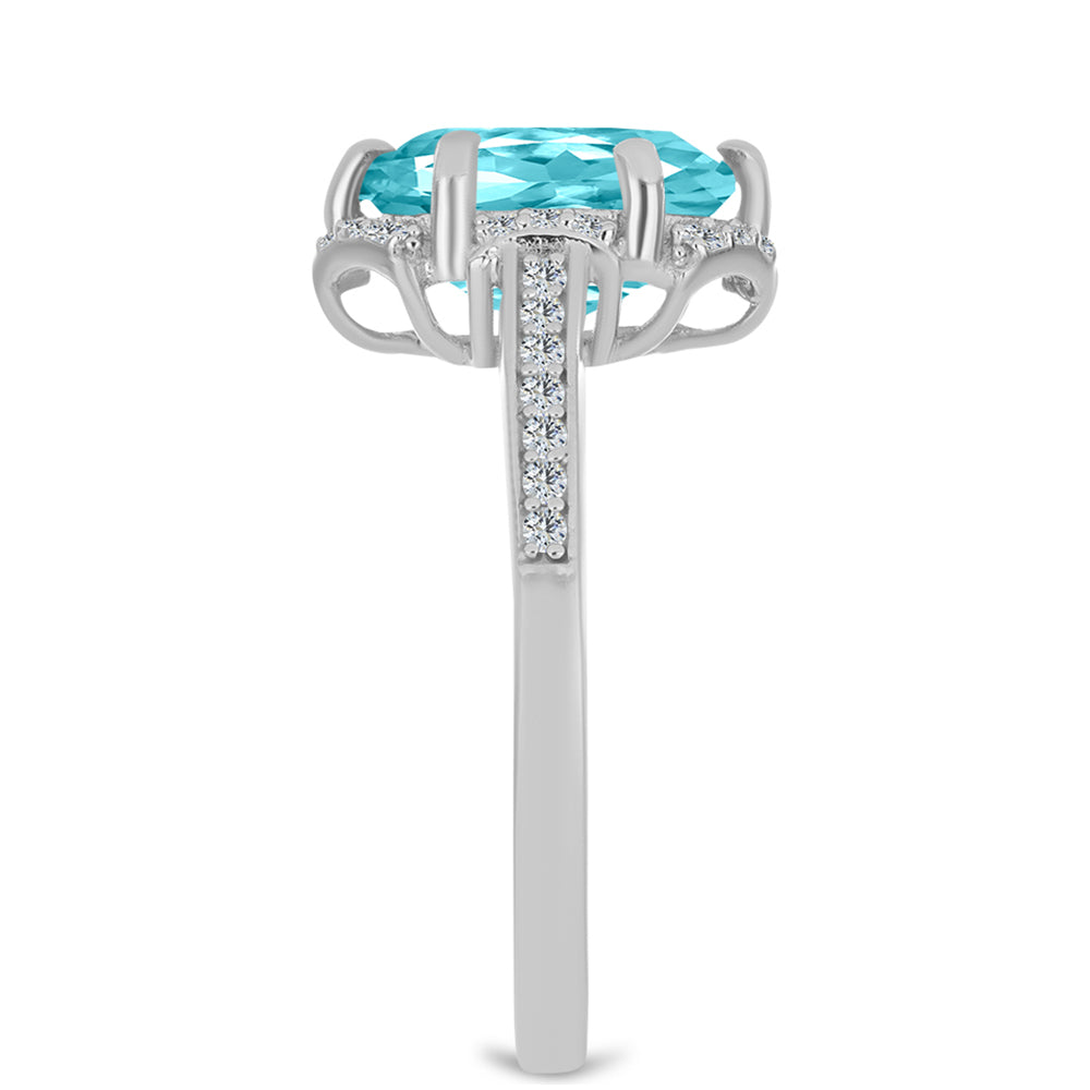 Inel din Argint 925 ( 2.82 grame ) cu Cuarț Paraiba și Topaz Alb 2.62 Carate 4 