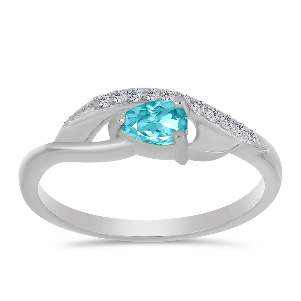 Inel din Argint 925 ( 2.49 grame ) cu Cuarț Paraiba și Topaz Alb 0.44 Carate 1 