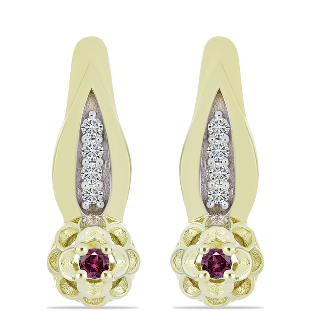 Cercei din Argint 925 Placat cu Aur ( 3.42 grame ) cu Diamant Violet și Diamant Alb 0.13 Carate 1 
