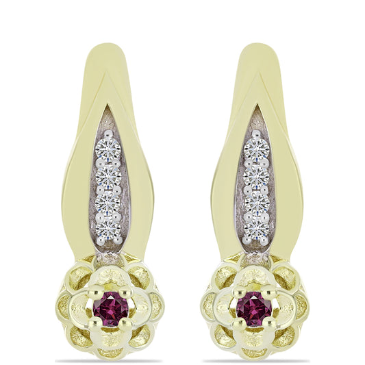 Cercei din Argint 925 Placat cu Aur ( 3.42 grame ) cu Diamant Violet și Diamant Alb 0.13 Carate
