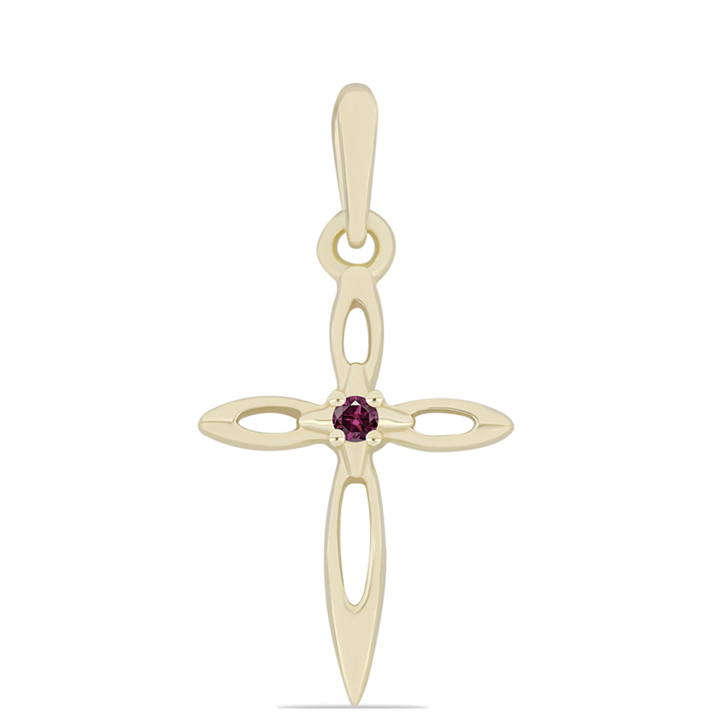 Cruce Pandantiv din Argint 925 Placat cu Aur ( 0.65 grame ) cu Diamant Violet 0.02 Carate 1 