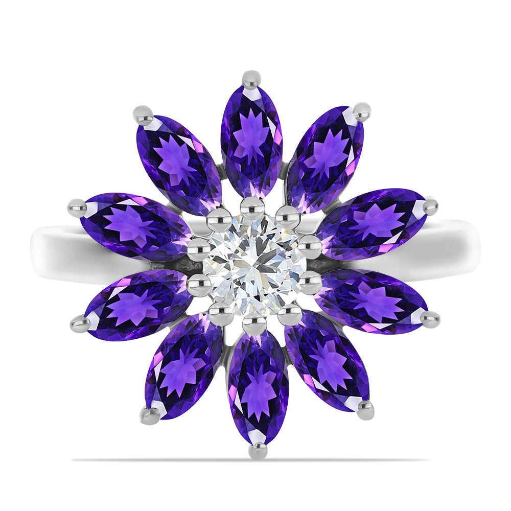 Inel din Argint 925 ( 3.86 grame ) cu Ametist Marocan și Topaz Alb 2.93 Carate