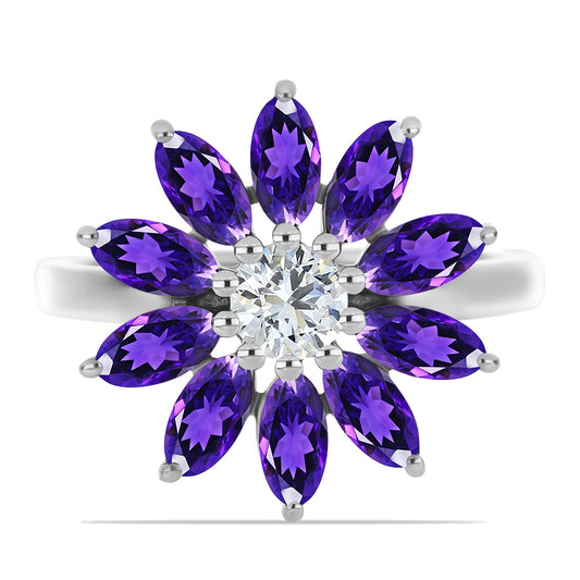 Inel din Argint 925 ( 3.86 grame ) cu Ametist Marocan și Topaz Alb 2.93 Carate