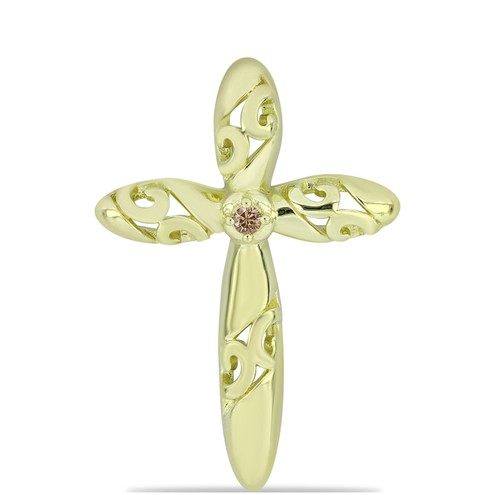 Pandantiv din Argint 925 Placat cu Aur ( 1.85 grame ) cu Diamant de culoarea Șampaniei 0.02 Carate