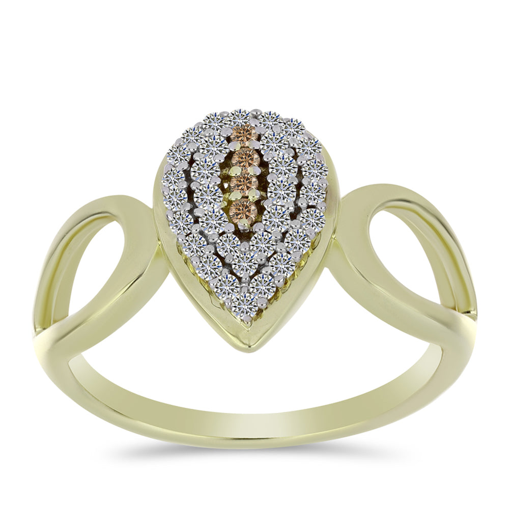 Set din Argint 925 Placat cu Aur ( 5.46 grame ) cu Diamant de culoarea Șampaniei și Topaz Alb 1.19 Carate ( Cercei+Inel+Pandantiv )