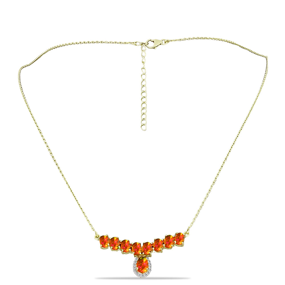Colier din Argint 925 Placat cu Aur ( 5.57 grame ) cu Opal de Foc American și Topaz Alb 2.98 Carate