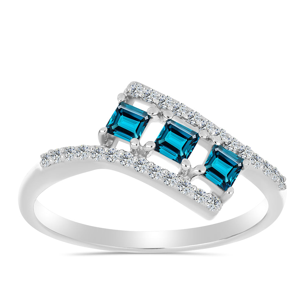 Inel din Argint 925 ( 2.21 grame ) cu Topaz Albastru ”Londra” și Topaz Alb 0.78 Carate 3 