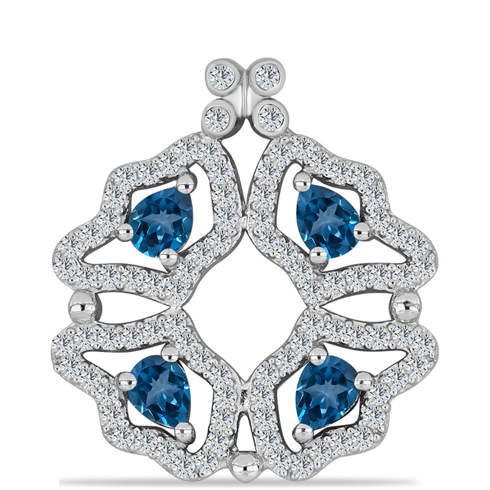 Pandantiv din Argint 925 ( 2.64 grame ) cu Topaz Albastru ”Londra” și Topaz Alb 1.3 Carate
