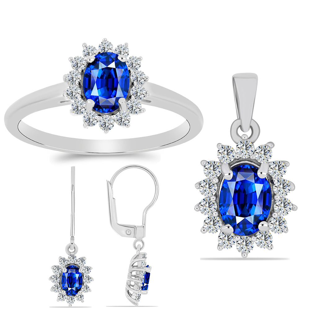 Set din Argint 925 ( 5.05 grame ) cu Safir Albastru Australian și Topaz Alb 4.95 Carate ( Cercei+Inel+Pandantiv )